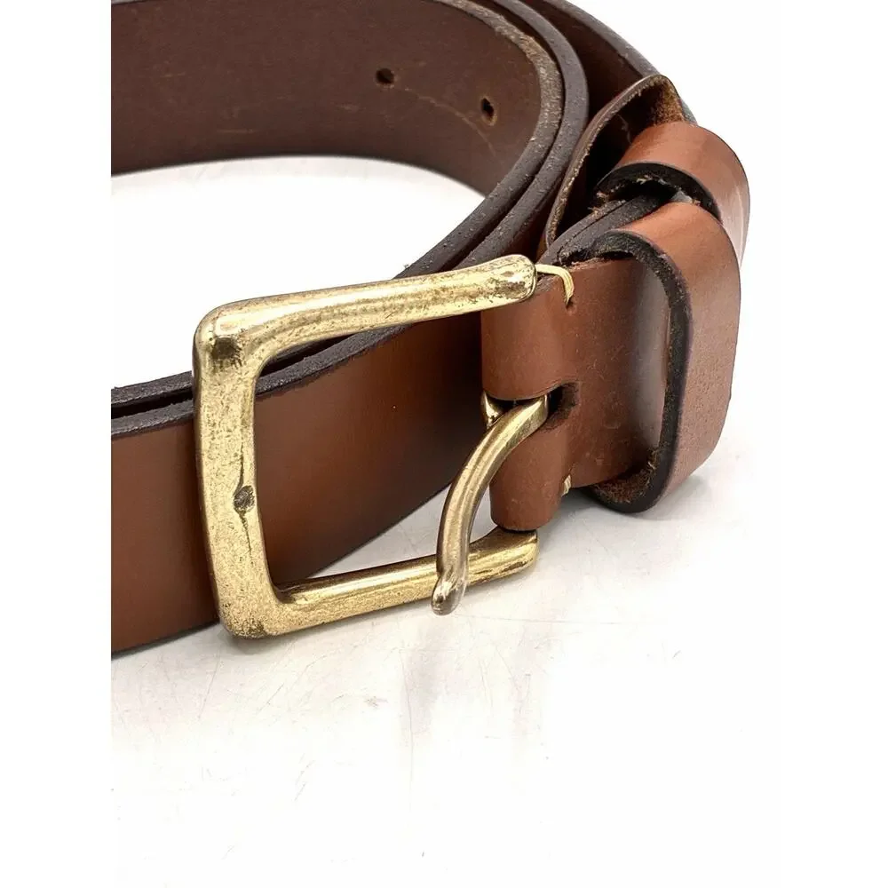 Men's Brown Leather Dress BELT Gold Tone Buckle SIZE 42 Handcrafted in ARGENTINA
